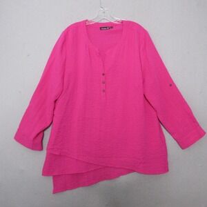 Lulu B Top Tunic XL Pink Lagenlook Flowy Popover Tabbed Sleeve‎ Beachy Artsy